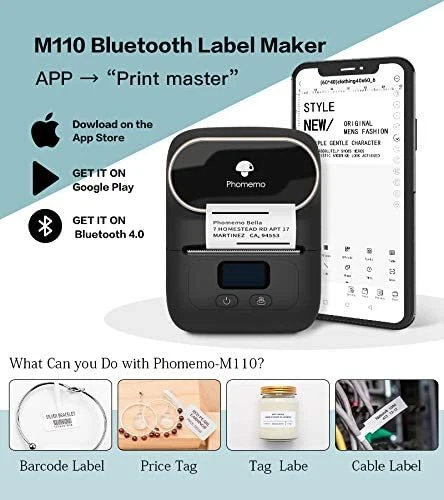 Phomemo M110 Bluetooth Etikettendrucker Selbstklebend - Thermoetikettendrucker - Bild 2 von 4