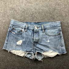 Vintage Levis 501 Shorts Womens 28 Blue Cut Off Button Fly Denim Medium Wash