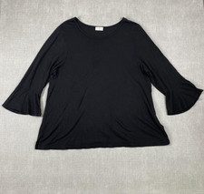 T.la Shirt Womens 2X Black 3/4 Bell Sleeve Scoop Neck Made in USA Modal Cotton