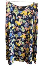 Talbots Navy Blue Spring Pastel Large Floral Flowy A Line Midi Skirt 6 NWT