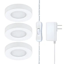 Under Cabinet LED Puck Lighting Kit with 3 Warm White 3000K LED Puck Lights O...