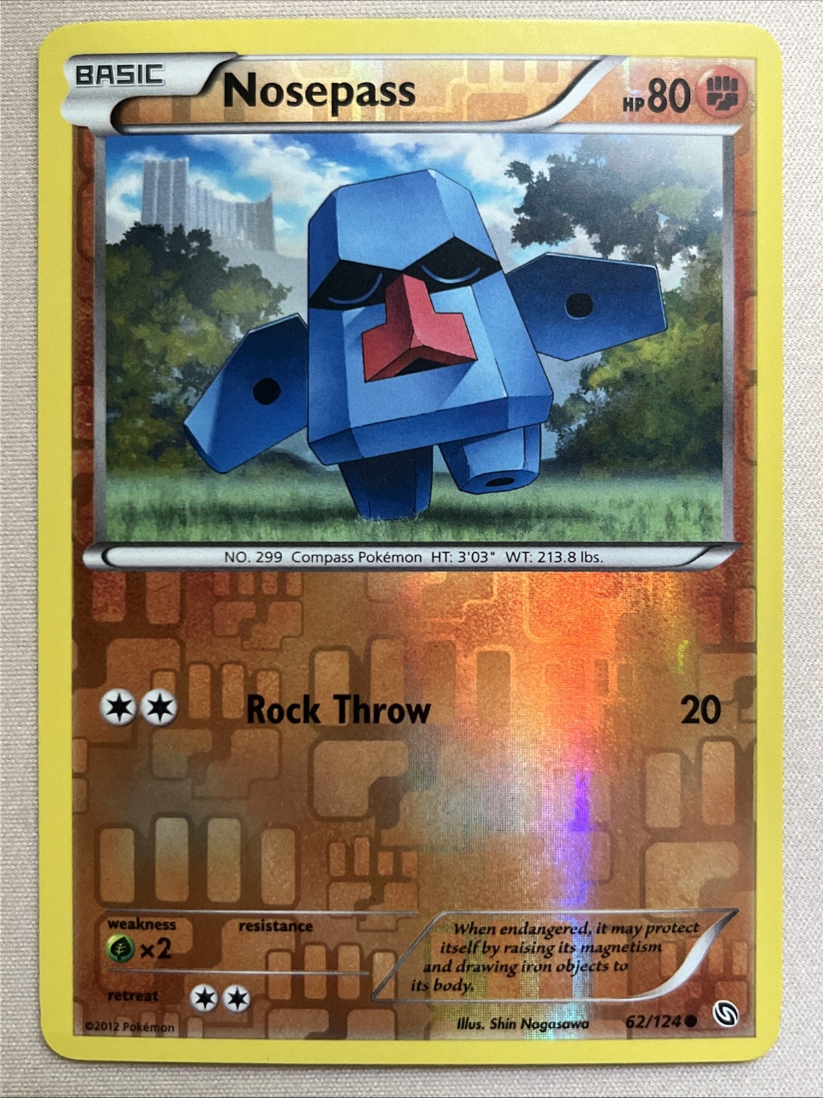 Pokemon Card - Nosepass - Reverse Holo (62/124) BW Dragons Exalted NM