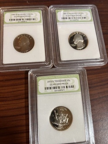 3 Washington Quarters 25c Gem PCGS DCAM Gem Proof Slabbed