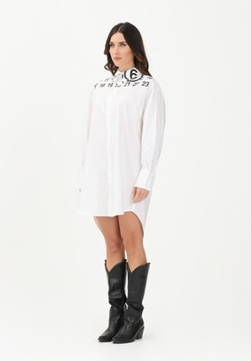 MAISON MARGIELA Kleidung Frau Weiß Kleid Kurz mit Logo Und Maxi Stamp