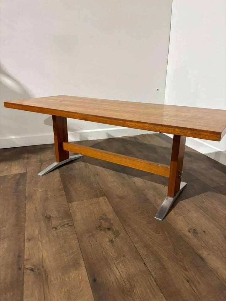 Mid Century Teak Coffee Table with Chrome Effect Legs - Image 3 of 4