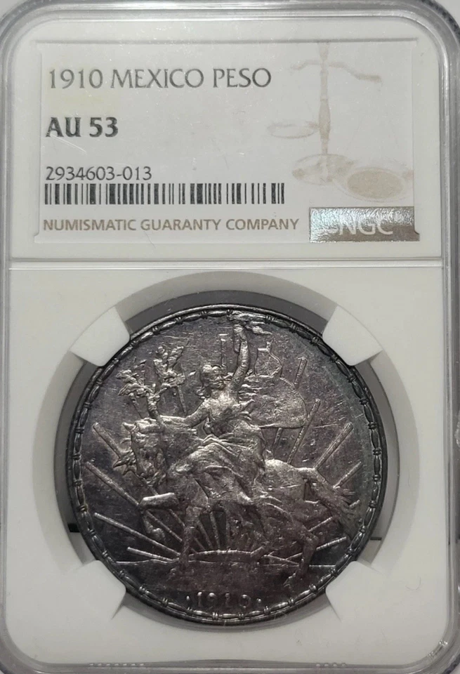 Peso Caballito de Plata México 1910-NGC AU53-Bonito Color-Moneda Mundial Clásica Foto 2 de 4