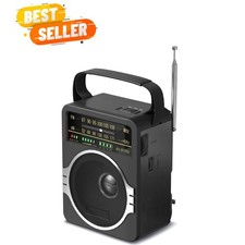 Portable Bluetooth AM FM Radio: 5W Speaker with Rechargeable Battery AC Power