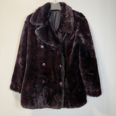 BB Dakota Pret A Porter Faux Fur Coat Brown Burgundy Double Breasted XL Vintage