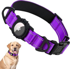 Taglory Reflective AirTag Dog Collar with Airtag Holder, Dual D-Rings, Safety Lo
