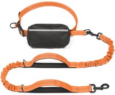 Hands Free Dog Leash Zipper Pouch Dual Padded Handles Bungee Orange Large