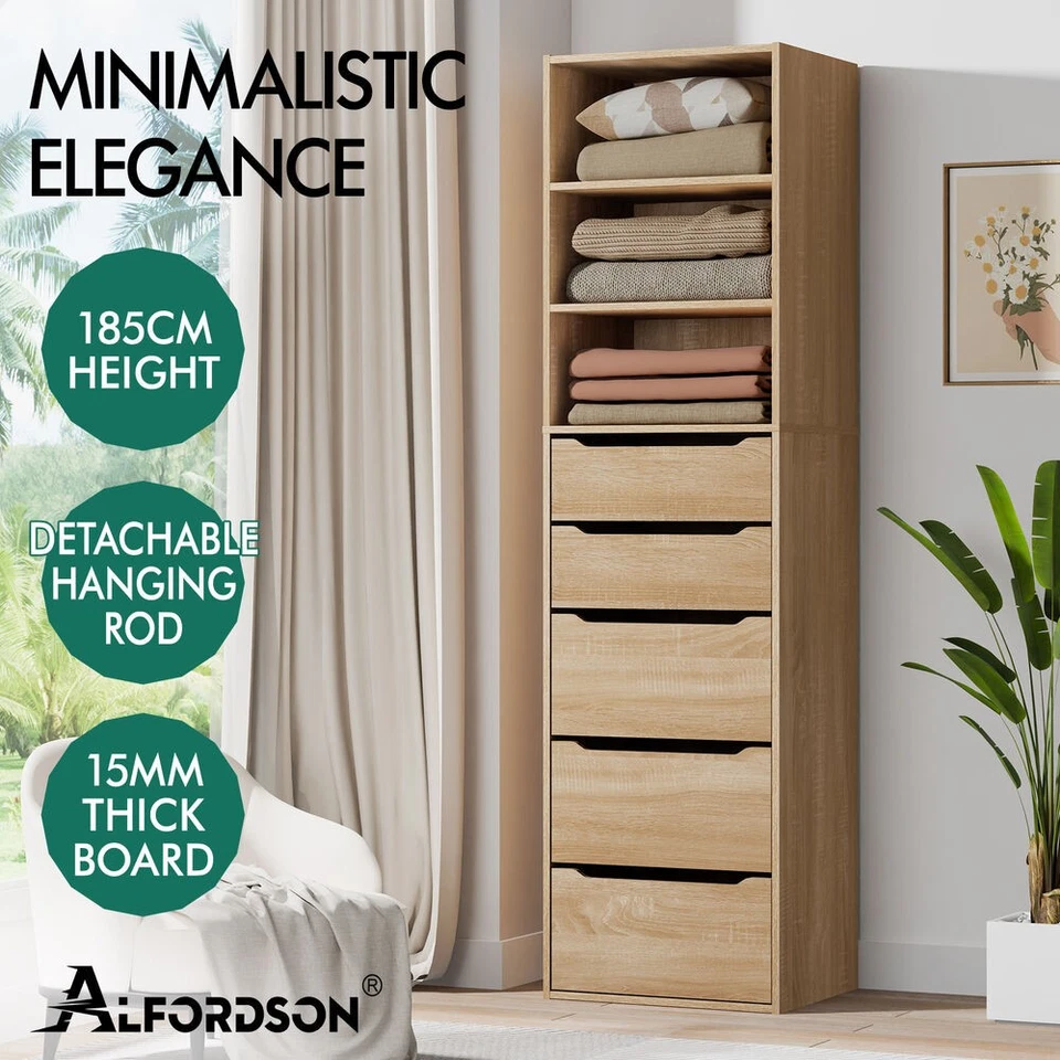 ALFORDSON Wardrobe Clothes Storage Organizer Closet Cabinet 5 Drawers Shelf