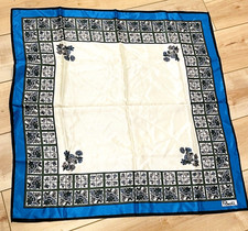 PAOLI Scarf Blue Cobalt Cream Floral Large 30" Square Vtg Black Japan