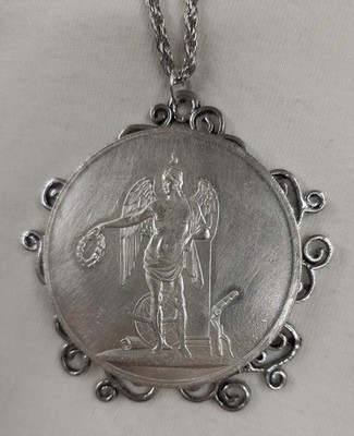 LARGE Tendril Rimmed St Michael Archangel Victorious Warrior Medal Coin Necklace