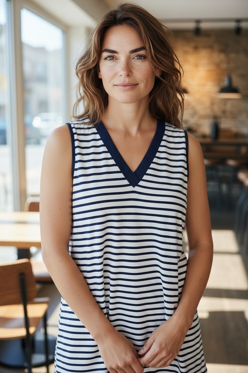 Lands’ End Navy and White Striped Sleeveless Knit Dress with Pockets Size 2X