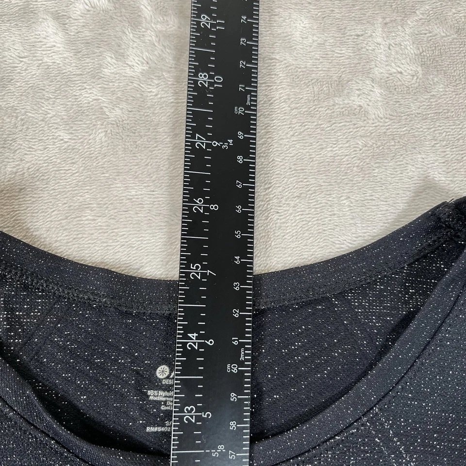 Athleta Top Black Silver Metallic Long Sleeve Flurry Shine Thumb Holes - Image 4 of 4