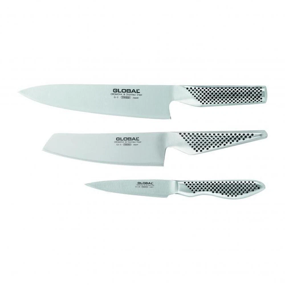 Global Cook 3pc Knife Set | 9cm Paring & 14cm Vegetable 20cm Cook | Made in Japa