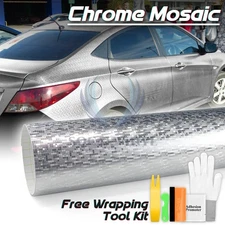 Chrome Mosaic Silver Car Vinyl Wrap Sticker Decal Sheet Film Disco Bubble Free