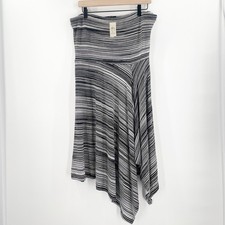 ANN TAYLOR Dress Size Large NWT Strapless Stripes B&W Stretchy Asymmetrical