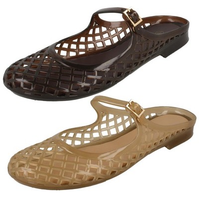 Damen Spot On flache geschlossene Zehe Jelly Mesh Pantolette Slipper Sandalen F0R0503
