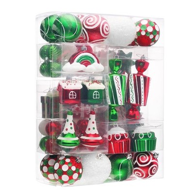 Valery Madelyn 100ct Christmas Ornaments Set, Candy Cane Red Green White Shat...
