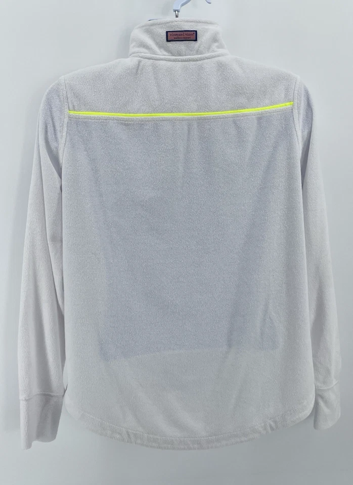 Pullover Vineyard Vines 1/4 cremallera para mujer M blanco rosa amarillo ribete felpa polar Foto 3 de 4