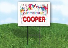 COOPER HAPPY BIRTHDAY BALLOONS 18 in x 24 in Yard Sign Road Sign with Stand