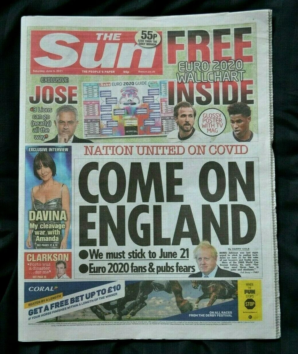 Sun UK Newspaper 05 06 21 June 5th 2021 Lockdown End Euros