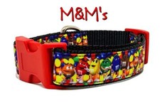 M&M's candy dog collar handmade adjustable buckle collar 1" wide or leash 