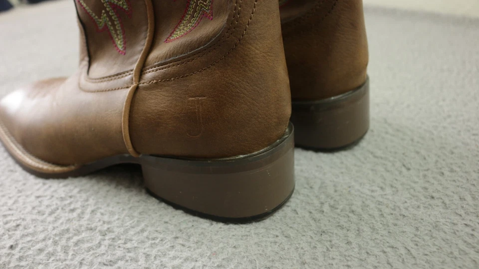 J's.o.l.e Botas Para Mujer Talla 39 Marrón Botas Vaqueras Punta Cuadrada Borde Rosa Foto 3 de 4