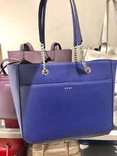 Image of DKNY SINA LARGE LEATHER TOTE BAG BLUE CHAIN DETAIL STRAP BNWT RRP £245