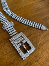 Vintage Prong-Set Rhinestone Belt Classic Buckle 30-37 Waist - 1 Missing Stone