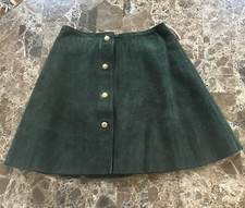 Saks Fifth Avenue The Young Circle Leather Hunter Green Skirt. VTG 60s SMALL 