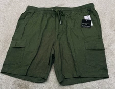 NWT Saks Fifth Avenue Cargo Shorts Men's Large Olive Green Linen Blend NEW 6548