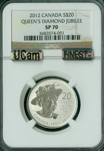 2012 CANADA SILVER $20 QUEEN'S DIAMOND JUBILEE NGC SP70 UCAM MAC FINEST SPOTLESS