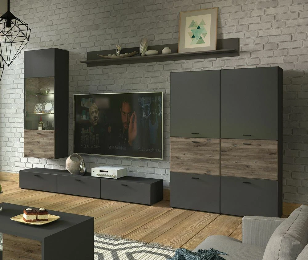 Modern TV Entertainment Unit Living Room Wall Unit RTV LED Lights Set New MILA I