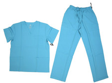 Lite Medical Unisex Turquoise V-Neck Straight Leg Stretch Top Bottom Scrub Set L