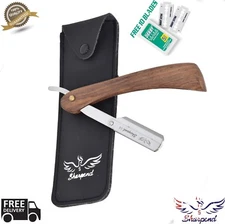 BARBER HAIR SALON WOODEN STRAIGHT WET CUT THROAT SHAVING RAZOR SHAVETTE BLADES