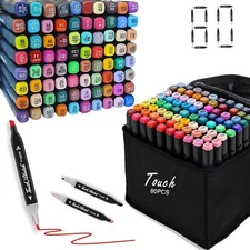 80 Colour Dual Tip Twin Marker Pen Set Drawing Permanent Art Markers Set