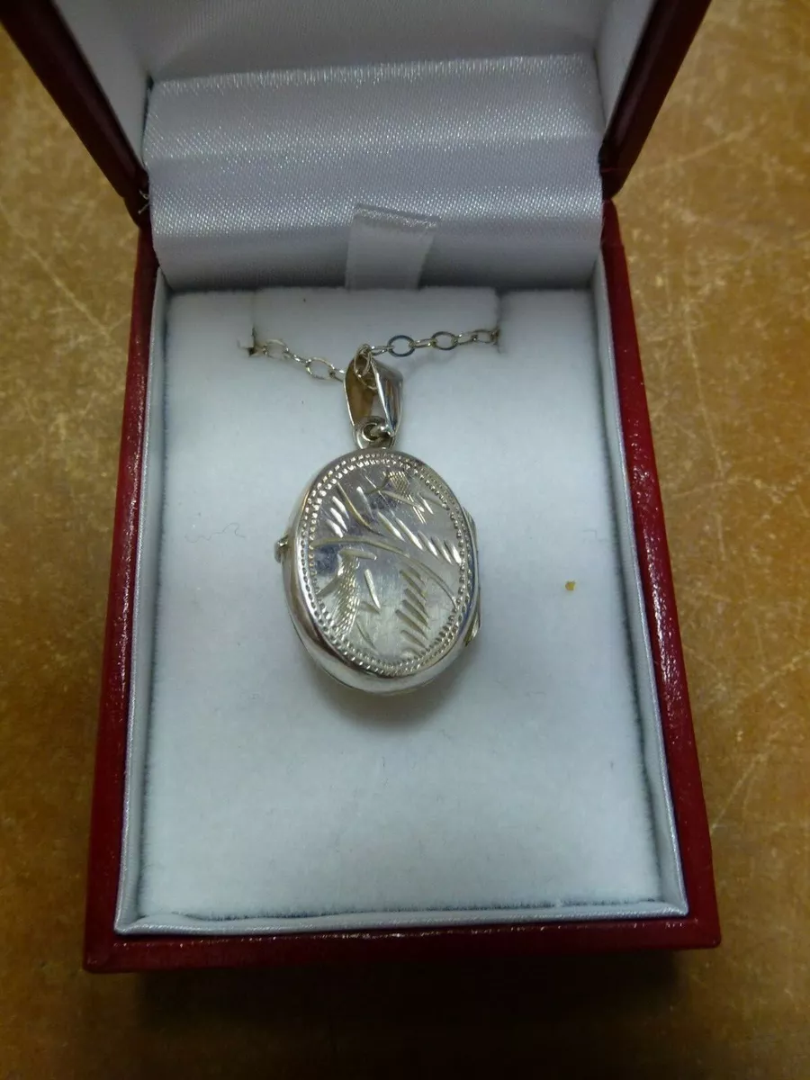 Vintage 925 engraved locket double sided necklace pendant Silver