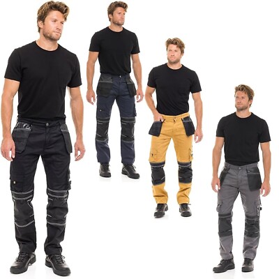 Herren Robuste Arbeitshose Sicherheitshose mit Werkzeugtaschen verstärkte Knie