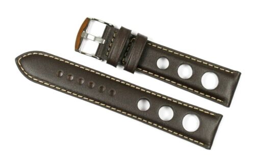 BROWN LEATHER RALLY COOPER WATCH STRAP 20MM 22MM ROCHET FRANCE HIGH QUALITY NEW - Picture 1 of 5