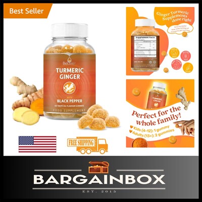 Gummy Turmeric & Ginger Supplement - 60 Tropical-Flavored Gummies for Wellness