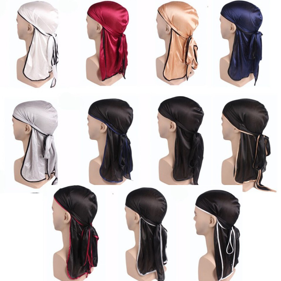 Premium Silky Satin Durag Unisex Skull Cap Hat Doo Rag Biker - Foto 2