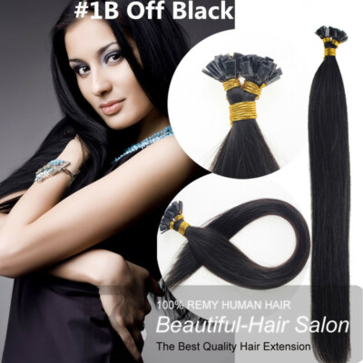 9A 14''-30in Pre Bonded Flat Tip Keratin Remy Human Hair Extensions 1G Black Hair