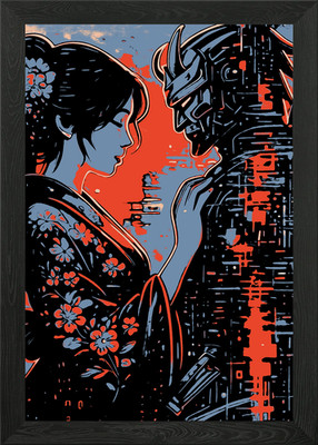 Samurai und Geisha Digital Art Gerahmtes Wandbild Poster Leinwanddruck Bild