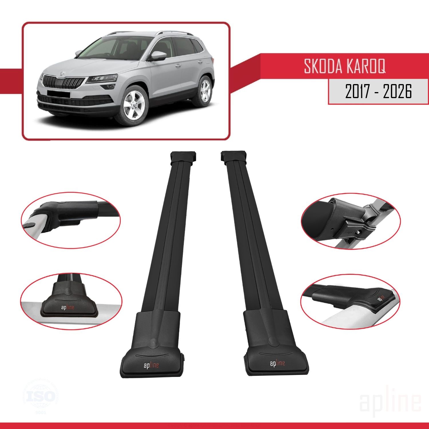 Barres de toit Skoda Karoq 2017-2026 galerie alu noir FLY Model 2 barres