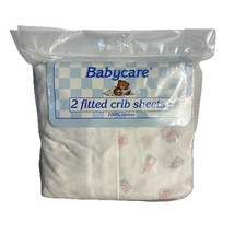 Vintage Babycare White Cotton 2 Pack Crib Sheets 28 x52 Pink Kitties