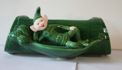 Pixie Elf Treasure Craft 7.5'' green ceramic planter candy dish