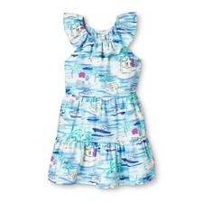 Vineyard Vines Target Girls Island Scene Ruffle Scoop Dress Blue Waters 14/16