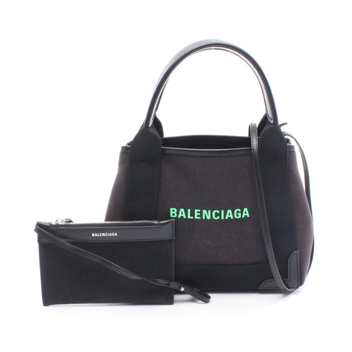 Balenciaga XS Navy Canvas Leather 2Way Handbag Black Used Authentic